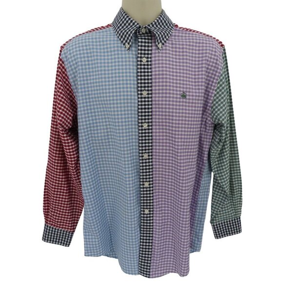Brooks Brothers Medium Multicolor Colorblock Gingham Long Sleeve Button Shirt - Picture 1 of 14